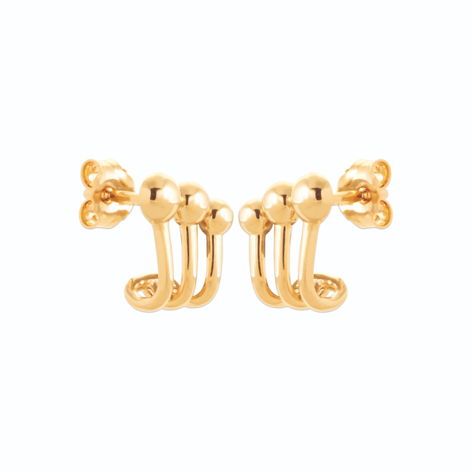 Boucles d'oreilles contour lobe en plaqué or 18 carats à 3 rangs parallèles