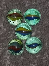 5 Vintage Large Tri-Color Cat's Eye Shooter Marble 25.4mm 1 inch Stretch Bubbles