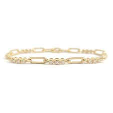 3-Stone Diamond Paperclip Open Oval Chain Link Bracelet 14K Yellow Gold, .54 CTW