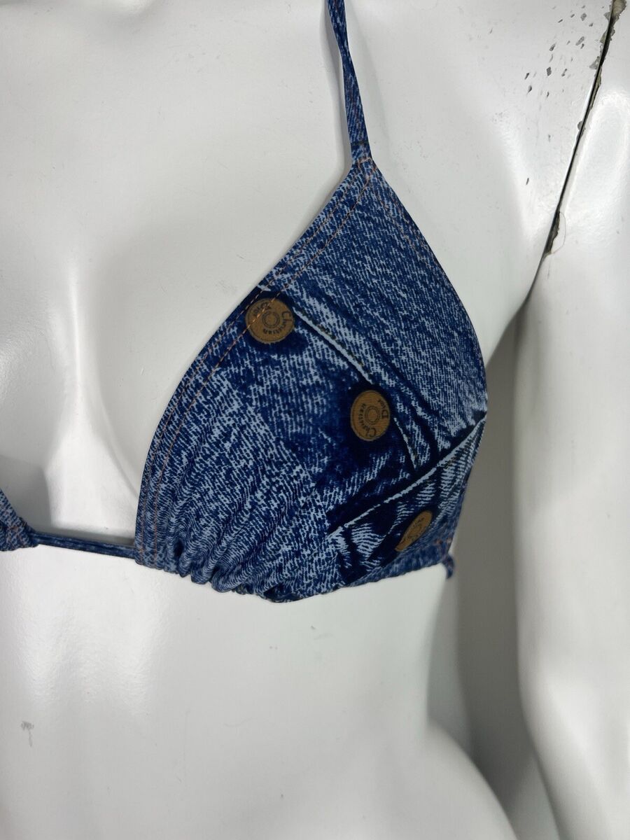 Vtg Christian Dior By John Galliano Blue Denim Print Bikini Vtg Christian Dior By John Galliano Blue Denim Print Bikini