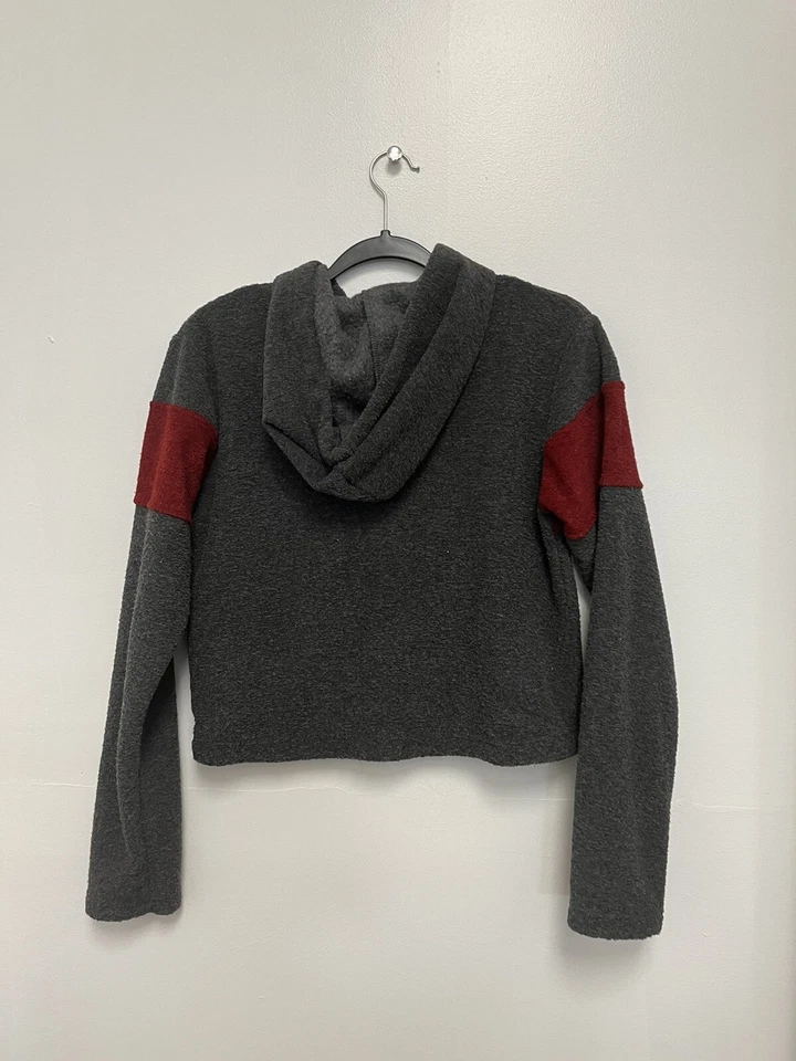 Y2K LEI MUJER SUDADERA CON CAPUCHA POLAR CHAQUETA GRIS Y ROJO MEDIANO Foto 4 de 4
