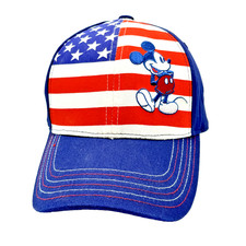 Adult MICKEY MOUSE AMERICAN FLAG CAP Red White Blue - OSFM - Adjustable