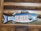VINTAGE BAIT PORCELAIN SIGN OLD DIECUT FISH TACKLE SHOP FISHING STORE BASS SPORT
