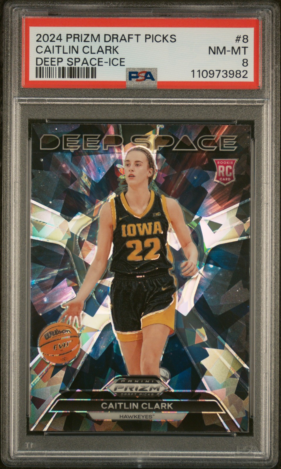 2024 PANINI PRIZM DRAFT PICKS DEEP SPACE ICE #8 CAITLIN CLARK ROOKIE RC PSA 8