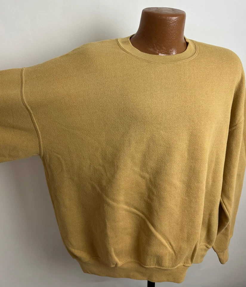 Vintage 90s Sweatshirt Mens XL Mustard Yellow Wheat Earth Tone Blank Crewneck - Image 4 of 4