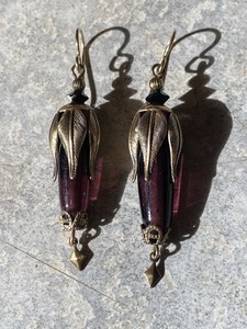 Vintage Artisan Glass Bead and Metal Work Earrings Dangle Drop