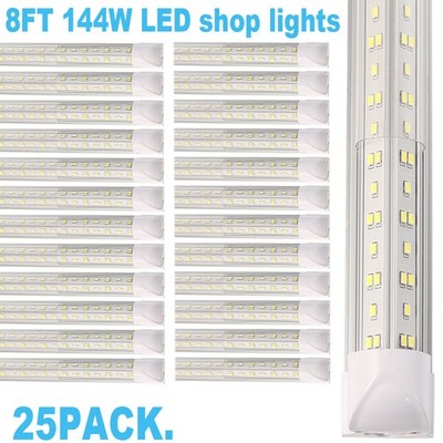 25 Pack 8Ft 144W Integrated Led Light Bulbs T8 8FT Led Shop Light Fixture 6500K