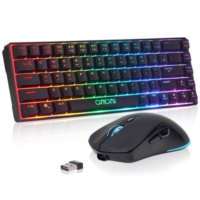 CHONCHOW 60% Wireless Gaming Keyboard and Mouse Combo, RGB Wireless-Black 