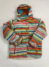 Obermeyer Stripe Pink Orange Winter Snow Ski Jacket Kids Girls 8  READ 