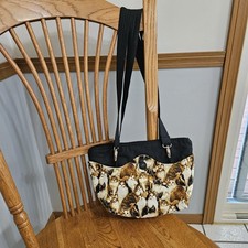 Canvas Cat Bag With Black Material Trim And Strap With Removable Double Straps