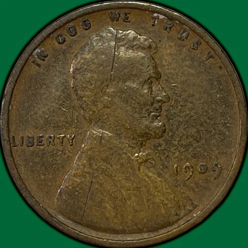 1909-VDB Lincoln Wheat Cent Very Fine VF Coin, Scratch #36937