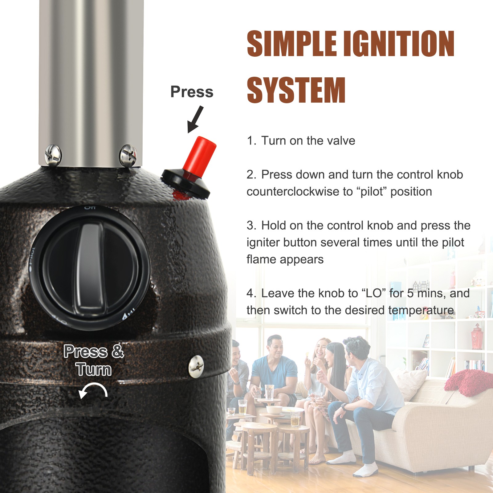 Portable Tabletop Propane Patio Heater Standing LP Gas Heater 11,000 BTU Brown