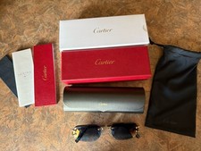 Cartier Men's Rimless Metal Rectangle Sunglasses with Case BRAND NEW 100 UV