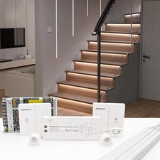 Motion Sensor LED Stair Light Kit with Switch Panel Cool White 10 Step 23in Bar