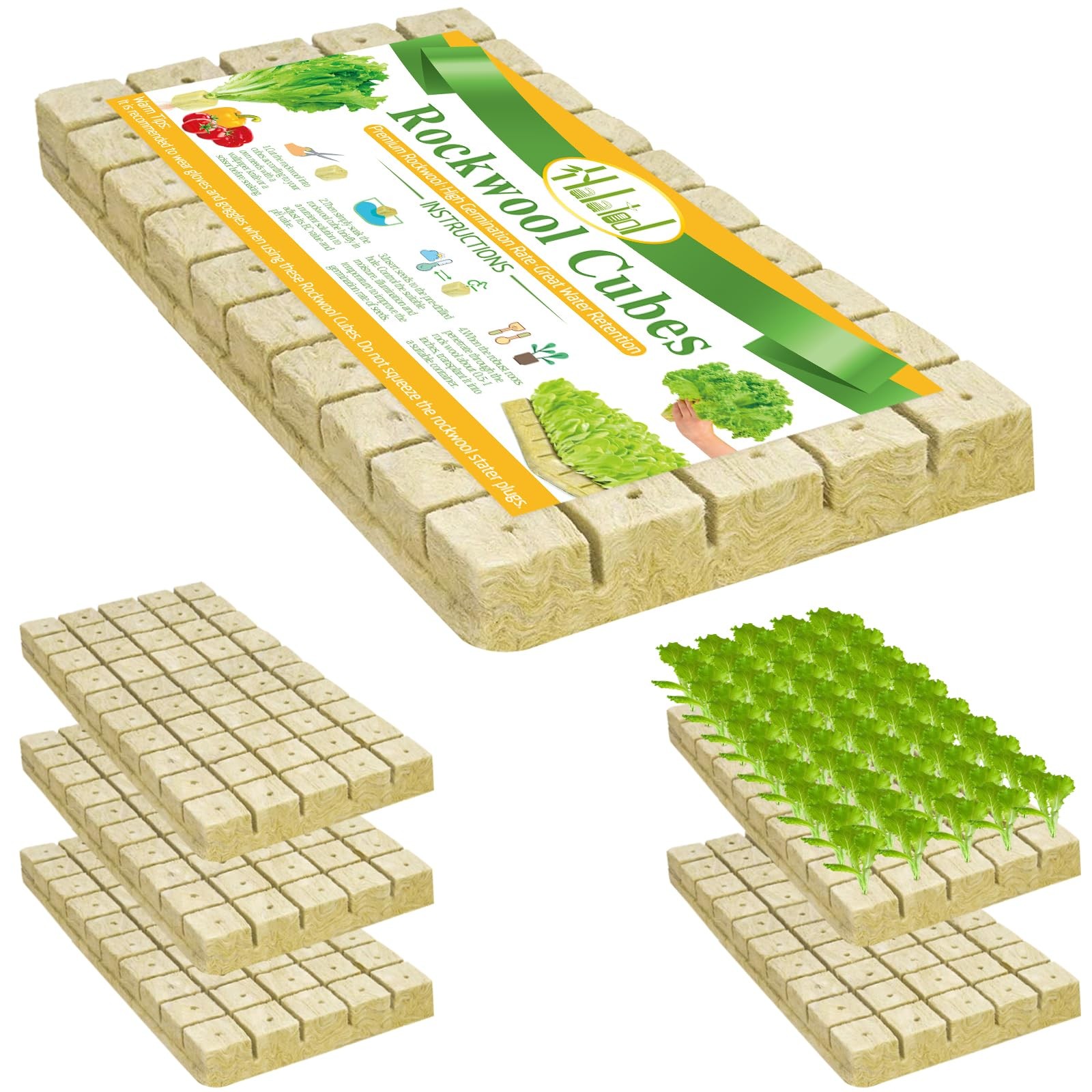 Rockwool Cubes for Hydroponics - 1 Inch Starter Plugs for Plant Germination