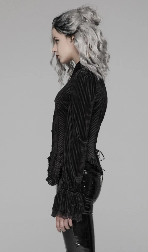 Blusa gótica victoriana estilo steampunk a rayas negras - Punk Rave WY-1041 Foto 3 de 4