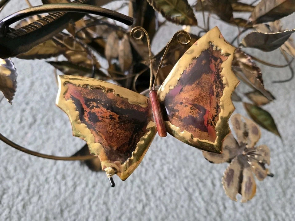 Ray Berger Circular Glass Coffee Table Metal Base Butterflies Leaves 1981 - PUO - Image 3 of 4