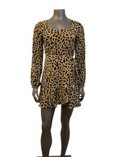 Express Dress Women’s S Leopard Print Mini Ruffled Wrap Long Sleeve Square Neck