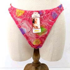 VTG Mesh String Bikini Thong Panties Size 7 Large Pink 80s 90s Sheer Sissy NWT