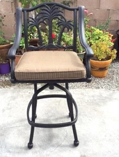 Outdoor living palm tree cast aluminum barstool patio furniture Desert Bronze