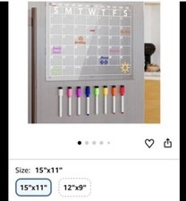 Acrylic Monthly Calendar Dry Erase Board 15 x 11 in with Colored Markers