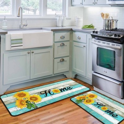 Boilopp Home Teal Kitchen Rugs Set Of 2 - Kitchen Floor Mats Non-Slip Backing -