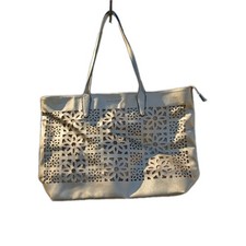 Bellissima borsa a mano di David Jones Paris, pelle in oro, disegno geometrico floreale