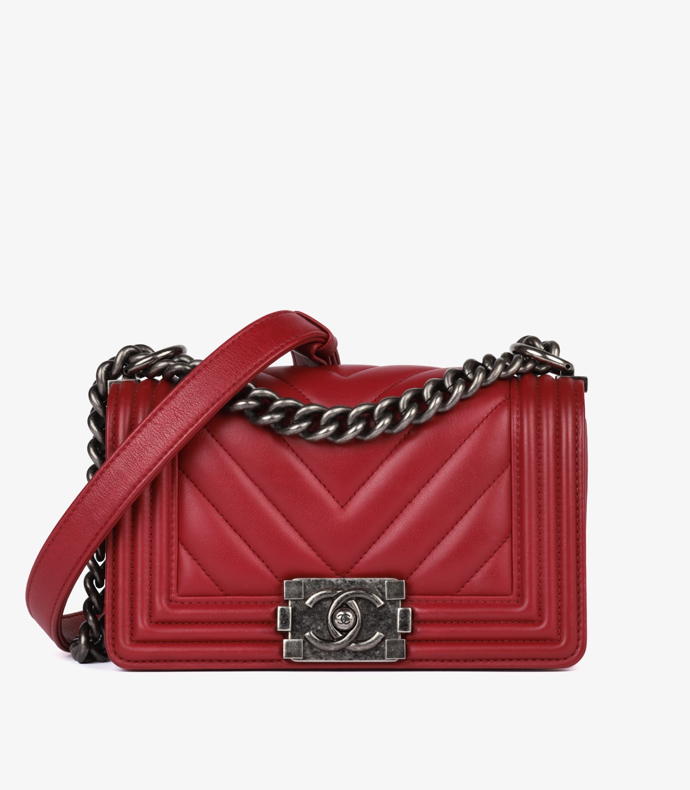 Chanel Dark Red Chevron Quilted Lambskin Leather Small Le Boy