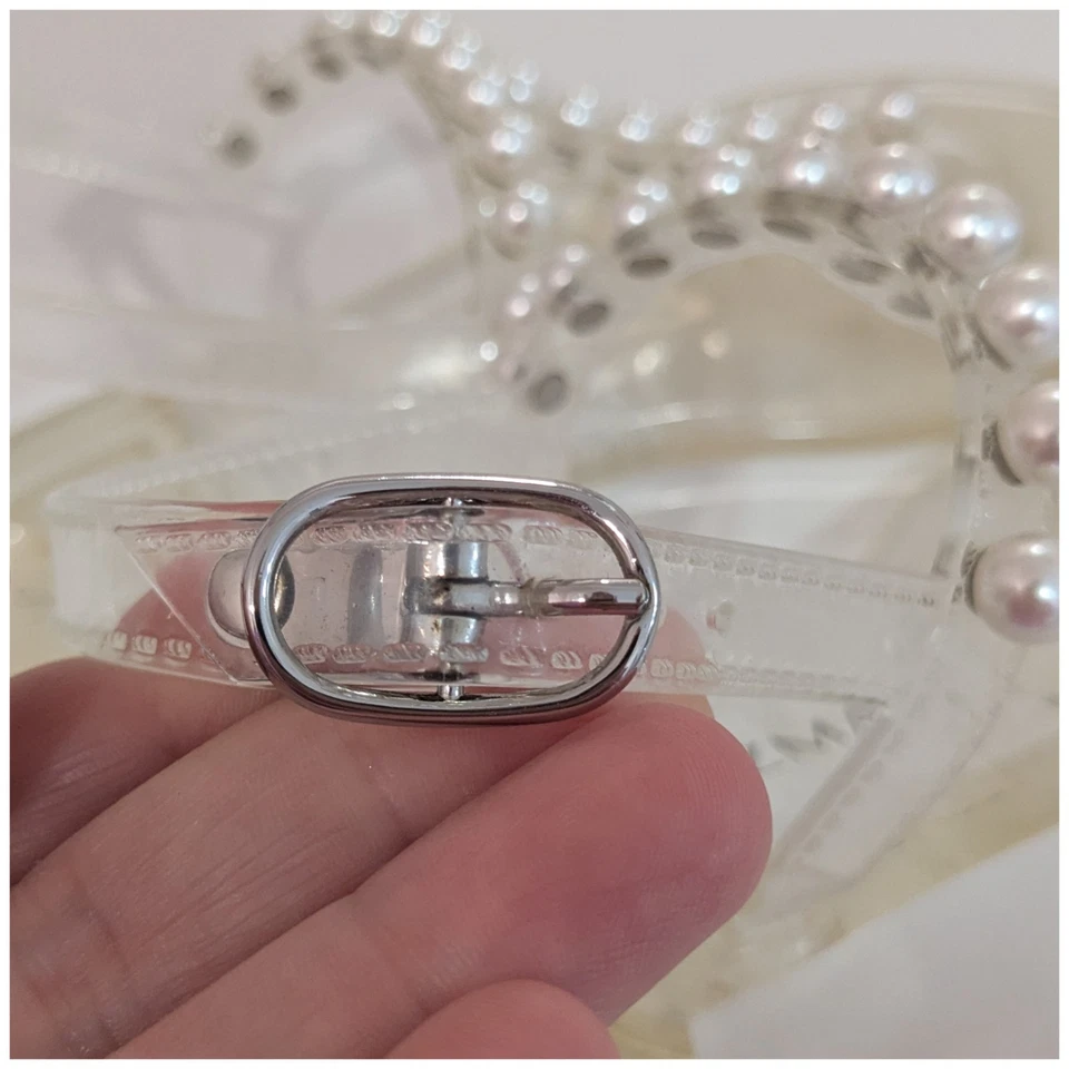 Stuart Weitzman Women’s Goldie Clear Jelly Pearl T Strap Sandals Size 7 - Image 4 of 4