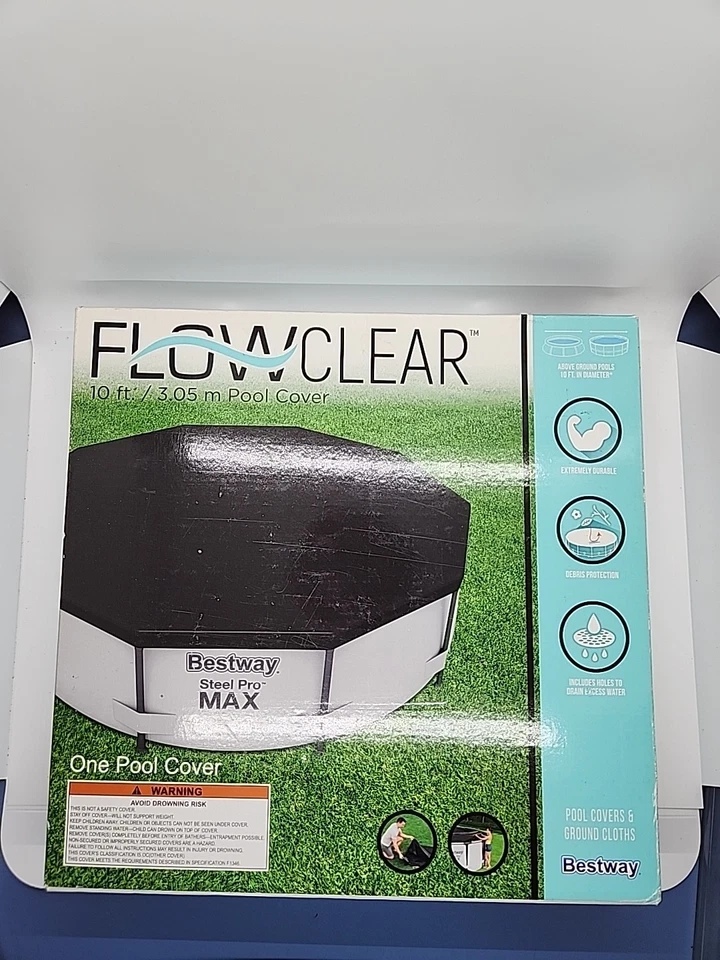 FLOWCLEAR BESTWAY POOL COVER 2022 INCLUDES ROPES, DRAIN HOLES 10" 3.05 mm - Image 3 of 4