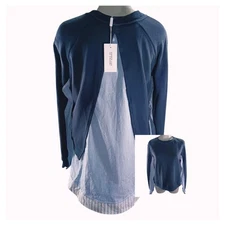 Derek Lam 10 Crosby Combo Midnight Sweater  Size SP Blue Striped Layered Preppy 