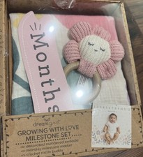 Baby Girl Milestone Numbered Swaddle Set With Monthly Marker And Crochet Rattle