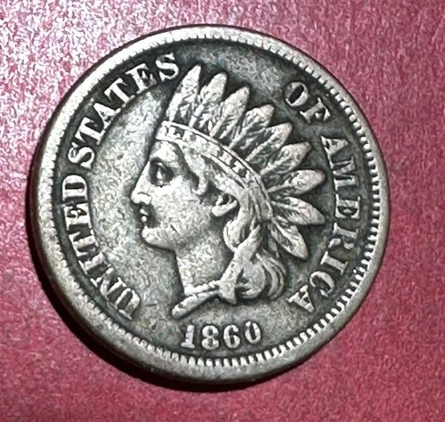 1860 US Copper Nickel Indian Head Cent! Very Fine! Old US Coin! Nice!