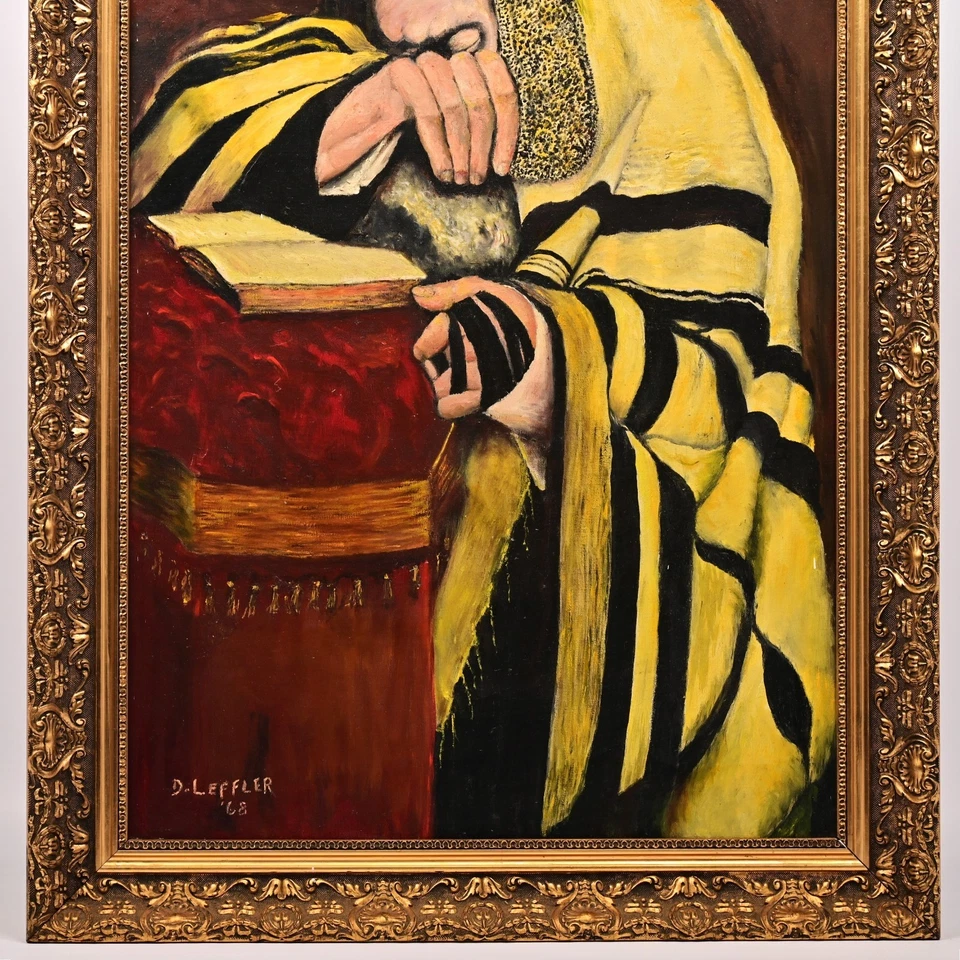 Pintura al óleo retrato oración estudio rabino judaica firmado original de colección EFFLER Foto 4 de 4