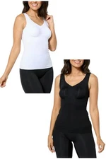 Rhonda Shear Women's 2-pack Butter Knit Tank Top Built-in Bra Black/White
