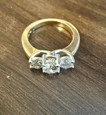 ESTATE DDB 14K THREE STONE ROUND DIAMONDS 1 1/2 TW ENGAGEMENT RING SZ 7