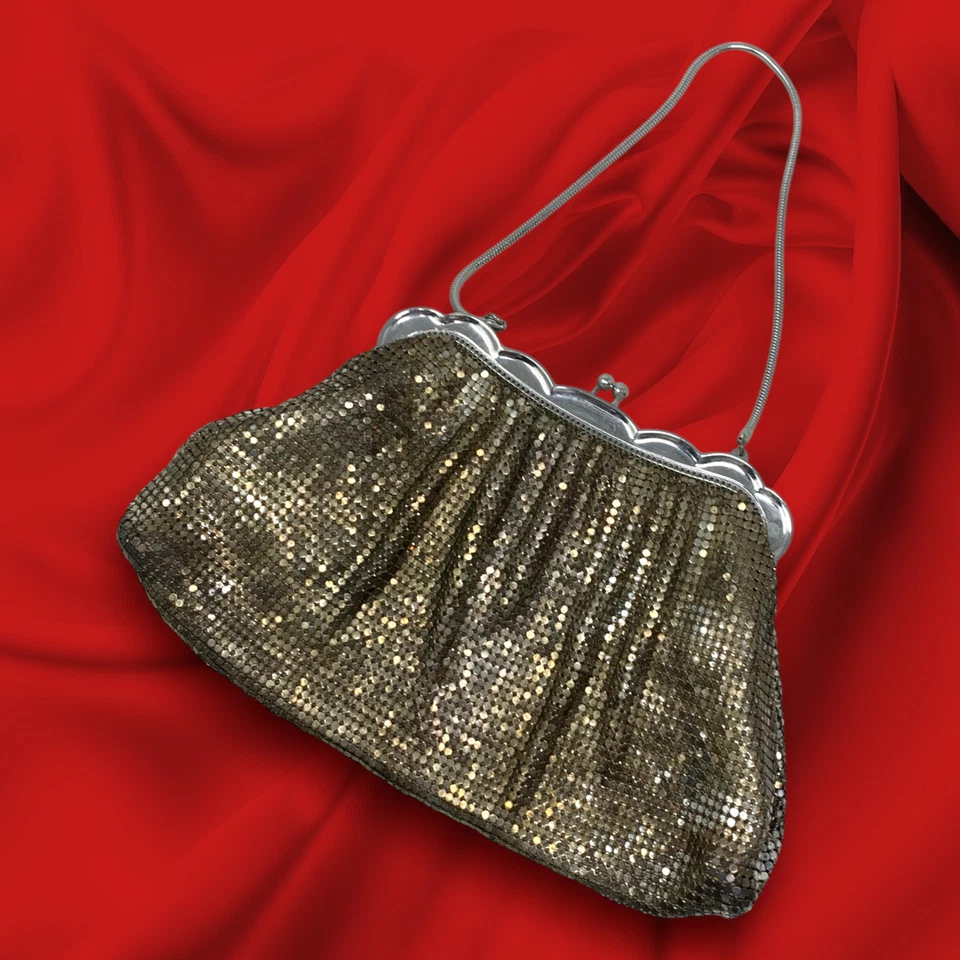 Bolso Cartera De Colección Malla Whiting & Davis Kisslock Metal Dorado Noche Ocasión Especial Foto 4 de 4