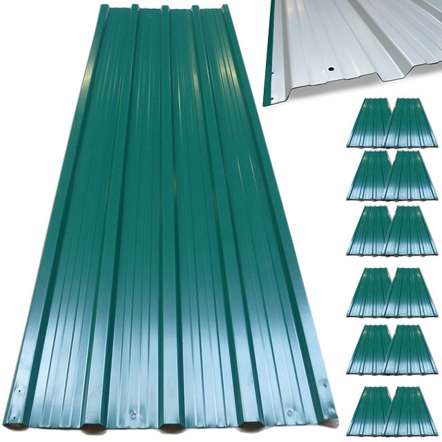 Deuba 101918 12 Pieces Corrugated Galvanized Roof Sheets Green