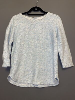 Hellblauer Damenpullover Fat Face Knopfleiste hinten 3/4-Arm Größe UK 8 