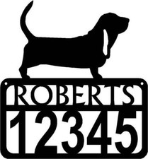Basset Hound Personalized Dog Sign with Name  House Numbers - Made in USA