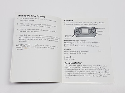 Notice Originale Sega Game Gear – Manuel Strider Returns, Très Bon état