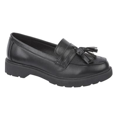 A2Z 4 Kinder Mädchen Schwarz Plateau Halbschuhe Mokassins Slipper Kunstleder