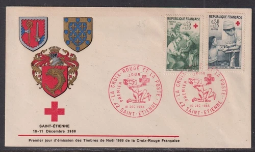 France 1966 Red Cross Set  First Day Cover - Saint Etienne Unaddressed #2