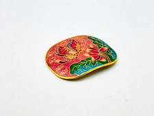 Vintage Goldtone Butterfly Flower Enamel Cloisonne Belt Buckle Garment Fastener