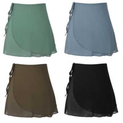 Women Adult Chiffon Ballet Wrap Over Scarf Skirt Gymnastics Skate Tutu Skirt