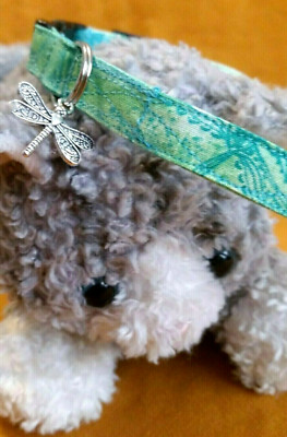 Cat Collar Handmade - Dragonfly In Teal/Green w/Charm For The Free-Spirited Cat