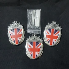 Chrome Flag Silver U.K. Metal Grille Emblem + 2x Sticker Badge Decal England Car
