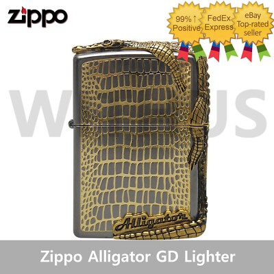 Zippo Alligator GD Gold Lighter New In Box Trakcing=