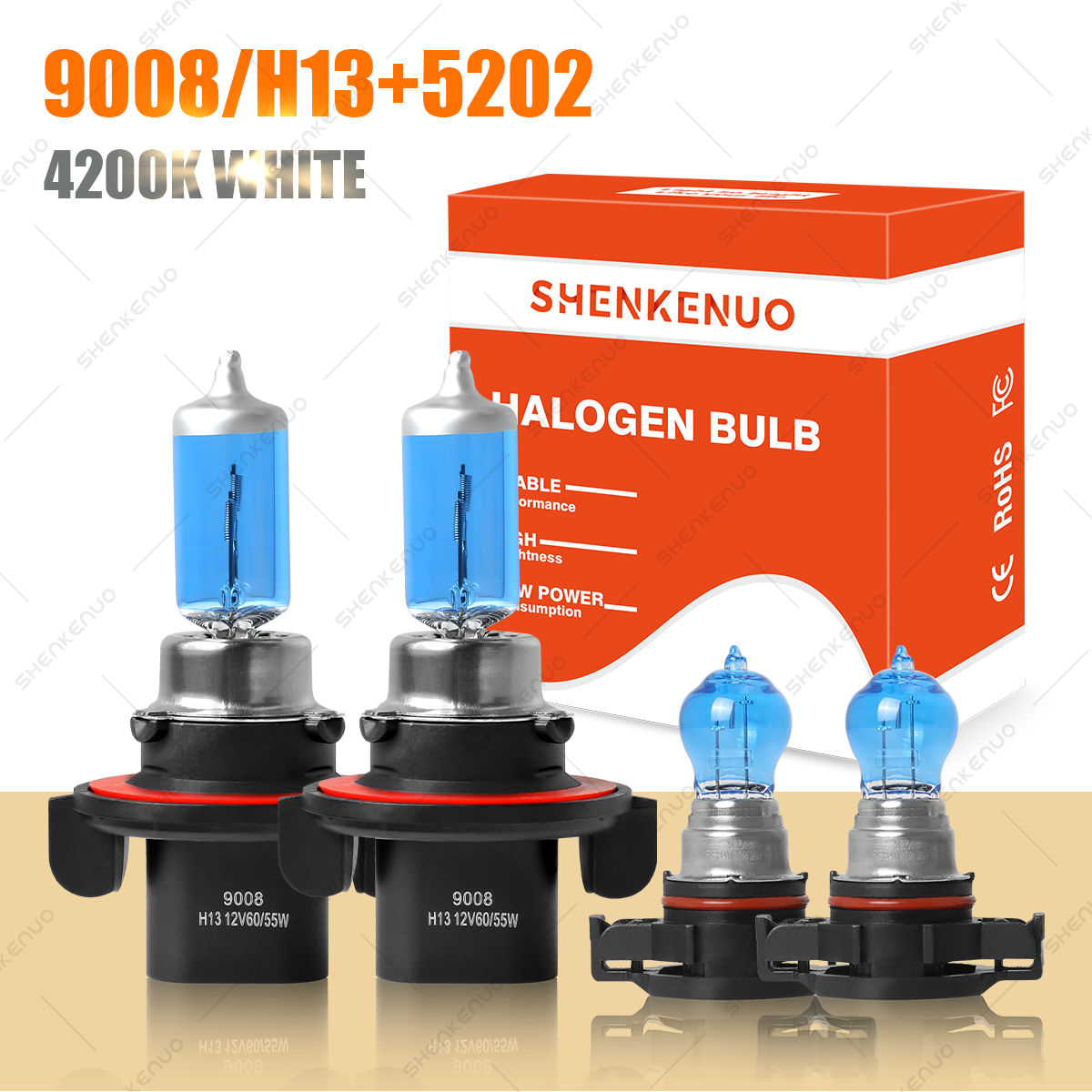 H13 9008 5202 4200K Halogen Headlight Fog Light Combo For Jeep Wrangler 2011-18