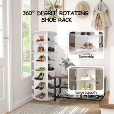 Rotating Shoe Rack Tower 7 Tier Organizer, Revolving 360 White Shoe Rack Storage